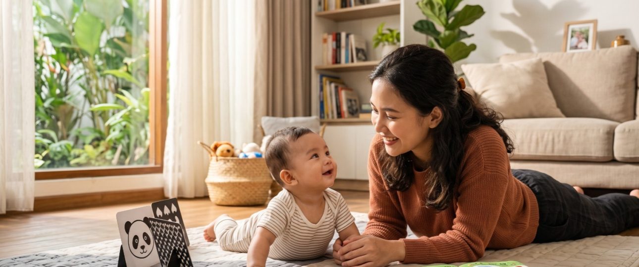 Pelajari cara memberikan stimulasi tumbuh kembang bayi usia 0–6 bulan sesuai tahapan perkembangan. Lengkap dengan aktivitas harian, tummy time, mainan edukatif, pijat bayi, hingga tanda perkembangan yang perlu diwaspadai.